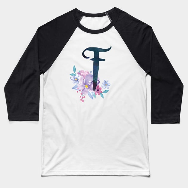 Floral Monogram F Pretty Lilac Bouquet Baseball T-Shirt by floralmonogram